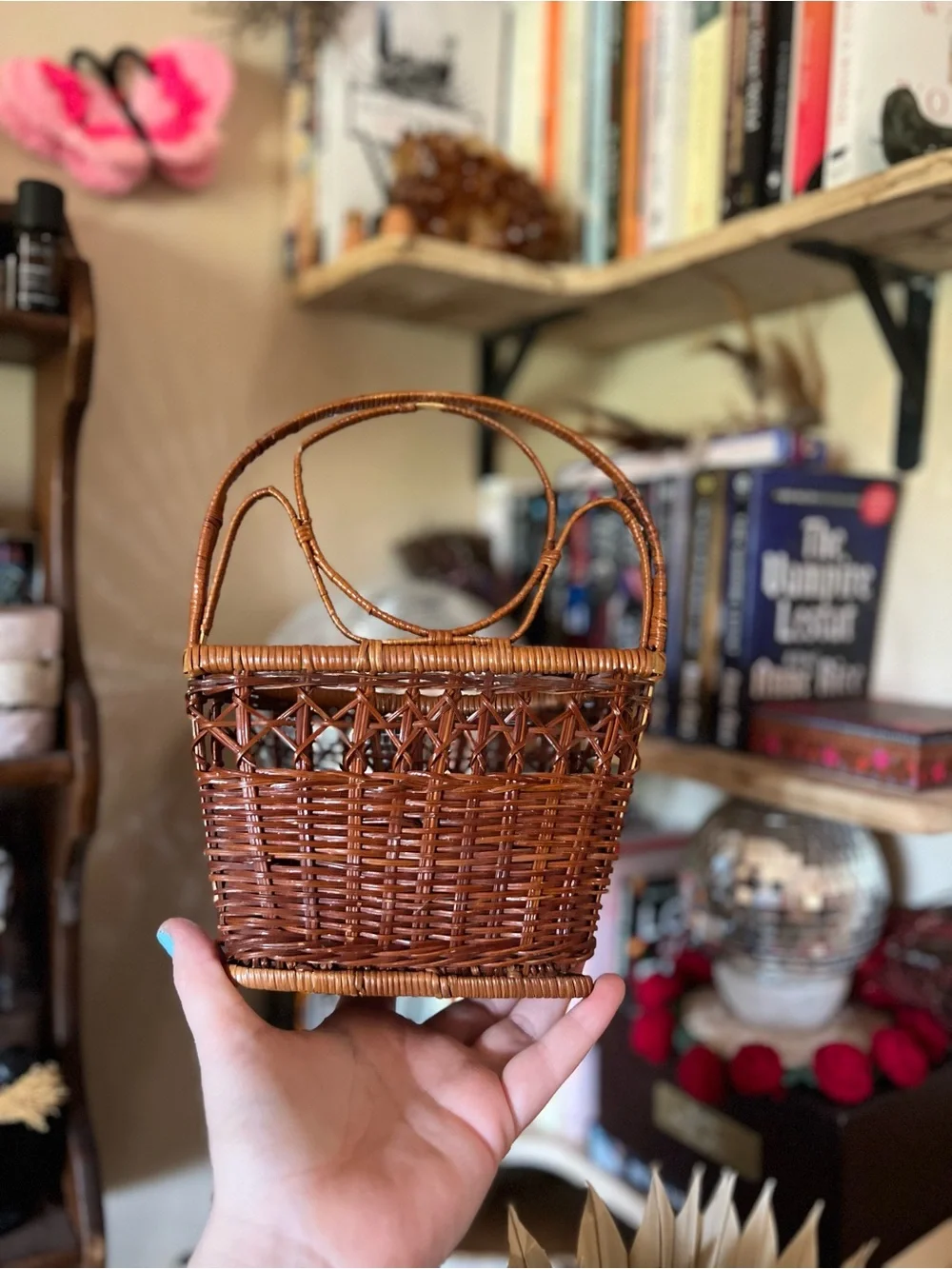 Vintage Brown Wicker Handled Basket